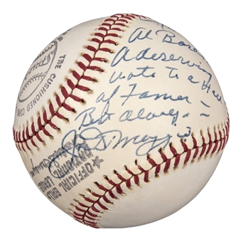 1974-76 Joe DiMaggio Signed And Inscribed Official National League Feeney Baseball To HOF Umpire Al Barlick (PSA/DNA)